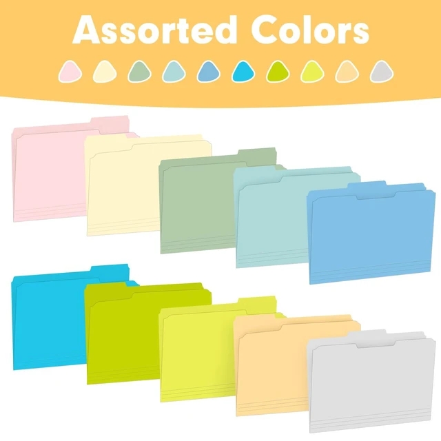 Alt view image 6 of 7 - File Folder, 200 Pack Colored File Folders, 1/3 Cut Tab File Folder Letter Size, Filing Folders with Tabs for Office School Business Use, Assorted 10 Colors