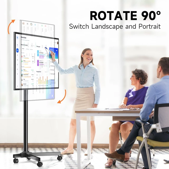Alt view image 2 of 7 - Mobile TV Carts, Rotating Rolling TV Stand on Wheels for 13-50" Flat/Curved TVs Height Adjustable 30° Tilt Floor TV Stand Portable Monitor Stand Holds up to 44lbs Max VESA 200x200mm ML1350