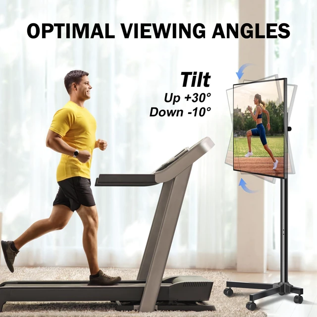 Alt view image 4 of 7 - Mobile TV Carts, Rotating Rolling TV Stand on Wheels for 13-50" Flat/Curved TVs Height Adjustable 30° Tilt Floor TV Stand Portable Monitor Stand Holds up to 44lbs Max VESA 200x200mm ML1350
