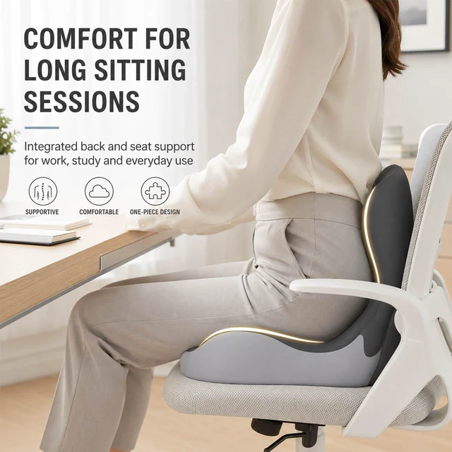 Alt view image 6 of 7 - Orthopedic Cushion, Seat Cushion for Office Chair and Car, Ergonomic Memory Foam L Shaped Integrated Seat Cushions, Lumbar Support Tailbone Pain Relief for Office Chair Car (B-Black Grey)