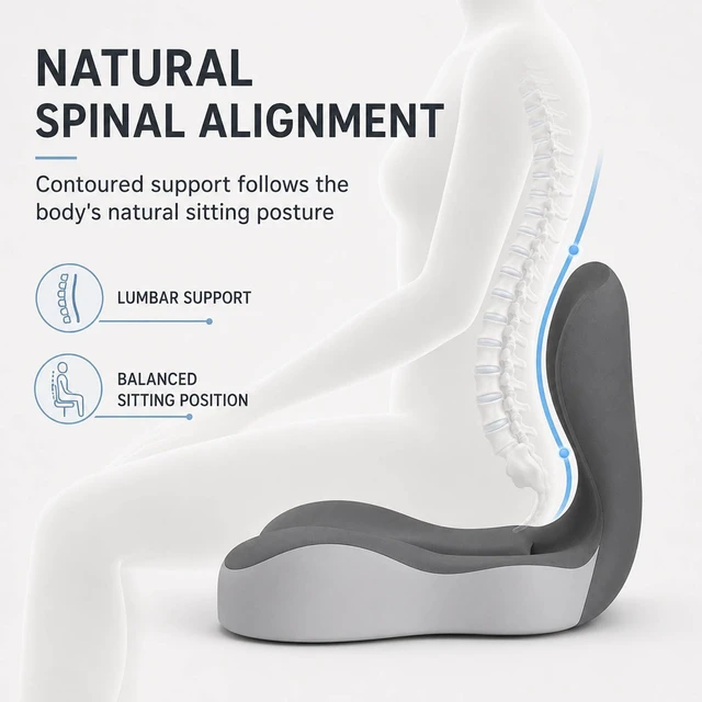 Alt view image 3 of 7 - Orthopedic Cushion, Seat Cushion for Office Chair and Car, Ergonomic Memory Foam L Shaped Integrated Seat Cushions, Lumbar Support Tailbone Pain Relief for Office Chair Car (B-Black Grey)