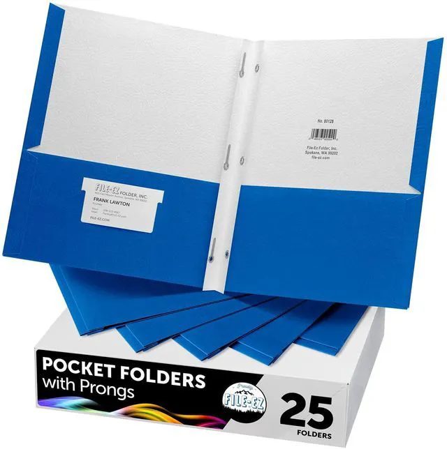Main image of Two-Pocket Folders with 3-Prong Fasteners, Blue Color, 25-Pack, Durable Textured Paper, Matte Finish, Letter Sheet Size (EZ-92523)
