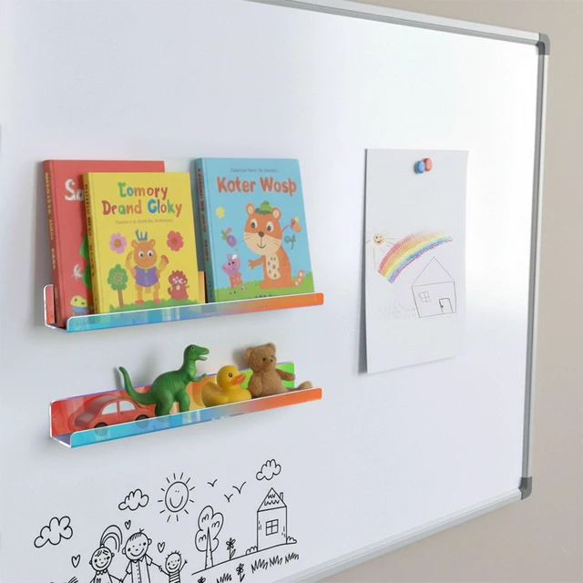 Alt view image 2 of 7 - 2 Pcs Magnetic Book Shelf for Whiteboard, Strong Adsorption Reusable Acrylic Bookshelf Book Display Holder for Teacher Kids Classroom Refrigerator Office (Iridescent)