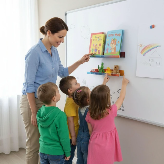 Alt view image 6 of 7 - 2 Pcs Magnetic Book Shelf for Whiteboard, Strong Adsorption Reusable Acrylic Bookshelf Book Display Holder for Teacher Kids Classroom Refrigerator Office (Iridescent)
