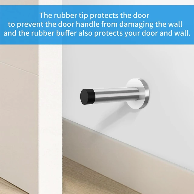 Alt view image 2 of 7 - 10Pcs Door Stop, 3.5 Inch Heavy Duty 304 Stainless Steel Door Stopper with Rubber Tips Bumper, Wall Mounted Door Holder Protection Sound Dampening, Brushed Nickel