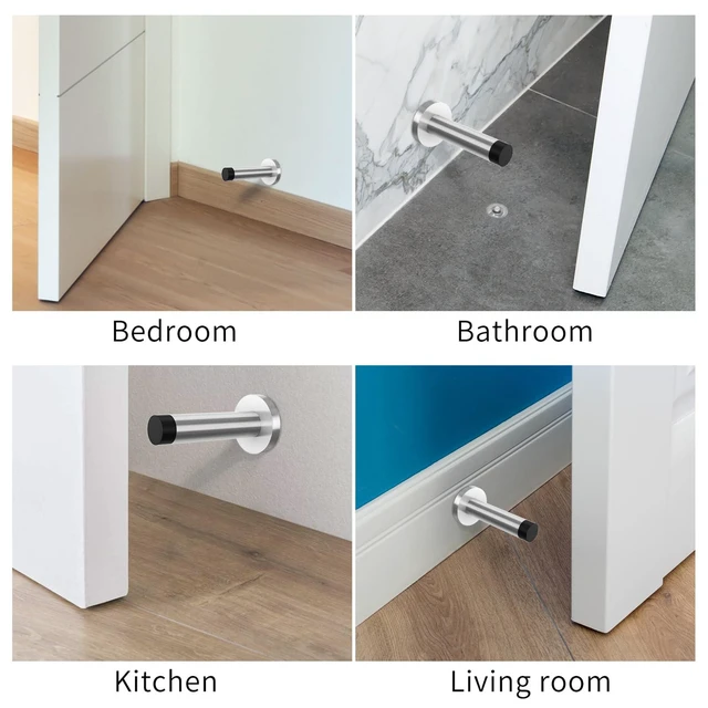 Alt view image 4 of 7 - 10Pcs Door Stop, 3.5 Inch Heavy Duty 304 Stainless Steel Door Stopper with Rubber Tips Bumper, Wall Mounted Door Holder Protection Sound Dampening, Brushed Nickel