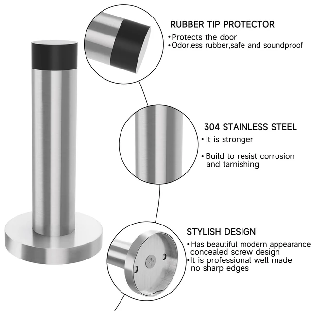 Alt view image 3 of 7 - 10Pcs Door Stop, 3.5 Inch Heavy Duty 304 Stainless Steel Door Stopper with Rubber Tips Bumper, Wall Mounted Door Holder Protection Sound Dampening, Brushed Nickel