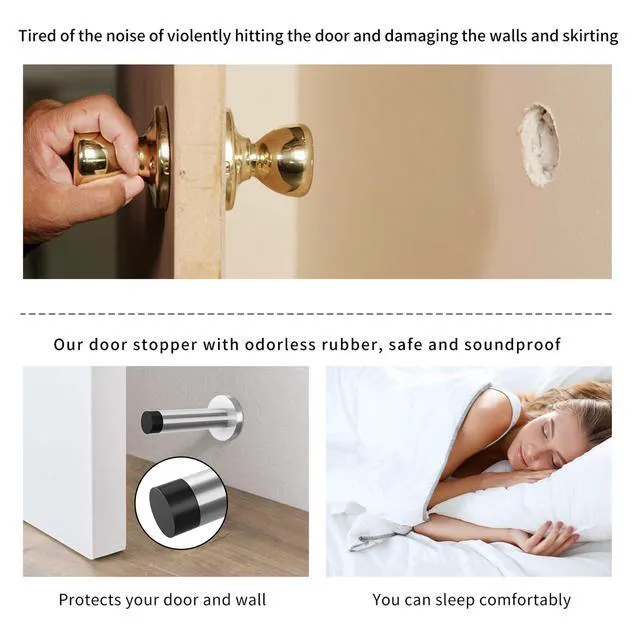 Alt view image 5 of 7 - 10Pcs Door Stop, 3.5 Inch Heavy Duty 304 Stainless Steel Door Stopper with Rubber Tips Bumper, Wall Mounted Door Holder Protection Sound Dampening, Brushed Nickel