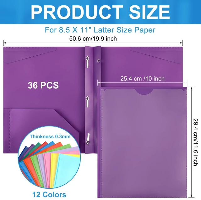 Alt view image 2 of 7 - 36 Plastic Folders with 3 Prongs Bulk, Mix Colors Heavy Duty Folders with Clear Front Pockets and Card Slots Folder with Fasteners Fit Letter-size Paper for Work School Office