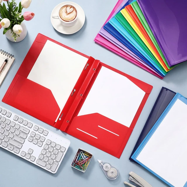 Alt view image 4 of 7 - 36 Plastic Folders with 3 Prongs Bulk, Mix Colors Heavy Duty Folders with Clear Front Pockets and Card Slots Folder with Fasteners Fit Letter-size Paper for Work School Office