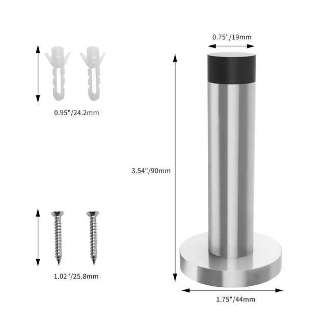 Alt view image 6 of 7 - 10Pcs Door Stop, 3.5 Inch Heavy Duty 304 Stainless Steel Door Stopper with Rubber Tips Bumper, Wall Mounted Door Holder Protection Sound Dampening, Brushed Nickel