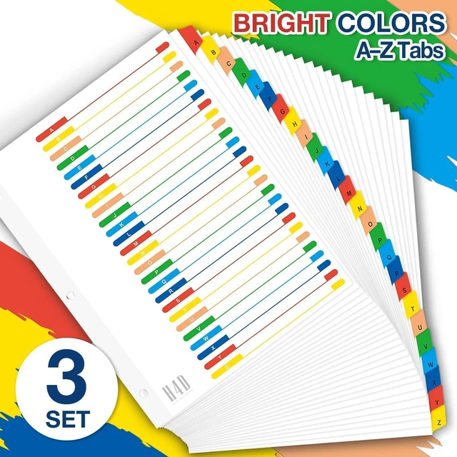 Alt view image 2 of 7 - Alphabet Binder Dividers for 3-Ring Binder, A-Z Tabs, Bright, 3 Sets Customizable Table of Contents, Multicolor Tabs, Reinforced Holes, Letter Size, 26 Tabs per Set
