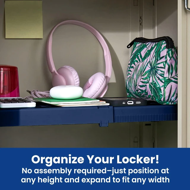 Alt view image 4 of 5 - Adjust-A-Shelf Locker Shelf, Extends to Fit Your Locker, Easy to Use, Perfect for School, Office, Gym, Blue, 2-Pack