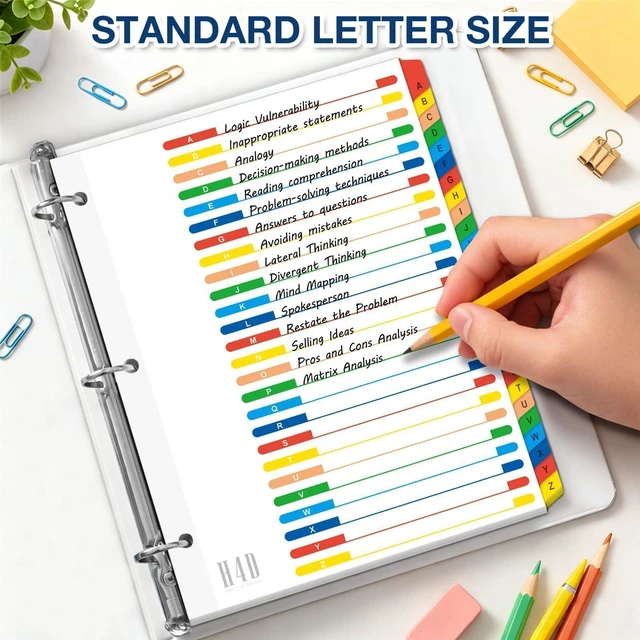 Alt view image 3 of 7 - Alphabet Binder Dividers for 3-Ring Binder, A-Z Tabs, Bright, 3 Sets Customizable Table of Contents, Multicolor Tabs, Reinforced Holes, Letter Size, 26 Tabs per Set