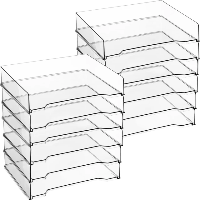 Main image of 12 Pcs Stackable Letter Tray Plastic Paper Tray, Clear 13 x 9.5 x 2.6 In, Rectangular, Paper Holder, File Tray for Desktop Office Desk Drawers