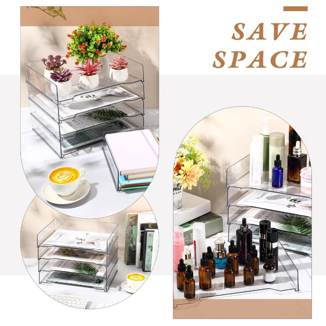 Alt view image 4 of 7 - 12 Pcs Stackable Letter Tray Plastic Paper Tray, Clear 13 x 9.5 x 2.6 In, Rectangular, Paper Holder, File Tray for Desktop Office Desk Drawers