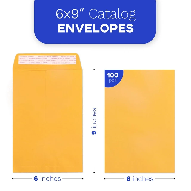 Alt view image 2 of 7 - 100 Pack Manilla Envelopes 6x9 Manila Envelopes, Kraft Catalog Envelopes, Self Seal for Mailing, 100 GSM, Yellow