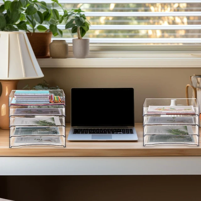 Alt view image 6 of 7 - 12 Pcs Stackable Letter Tray Plastic Paper Tray, Clear 13 x 9.5 x 2.6 In, Rectangular, Paper Holder, File Tray for Desktop Office Desk Drawers