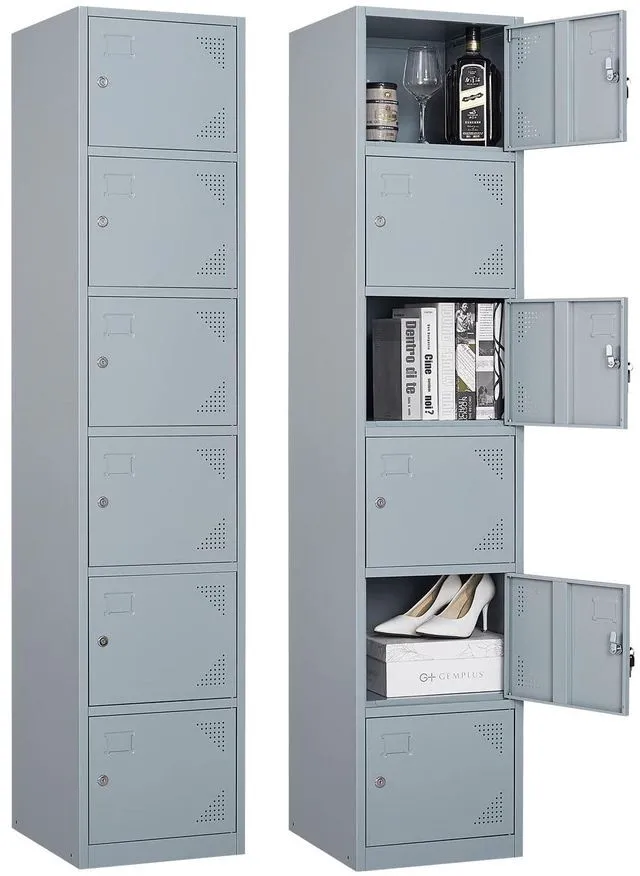 Main image of Metal Locker with 6 Doors, 71" Lockers for Employees Steel Storage Locker, Lockable Locker Cabinet for School, Gym, Home Office and GarageGrey