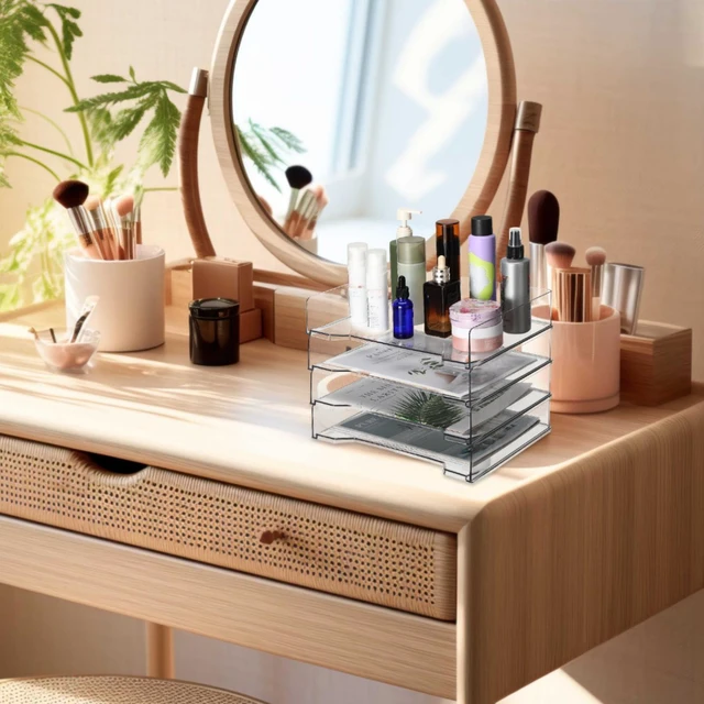 Alt view image 7 of 7 - 12 Pcs Stackable Letter Tray Plastic Paper Tray, Clear 13 x 9.5 x 2.6 In, Rectangular, Paper Holder, File Tray for Desktop Office Desk Drawers
