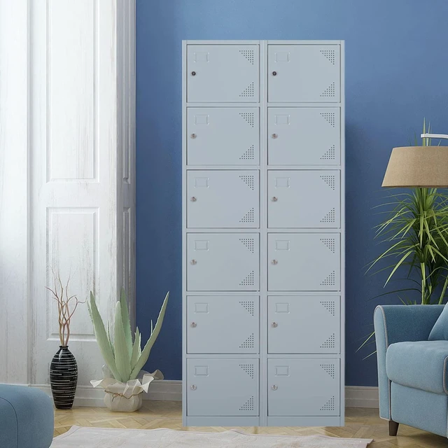 Alt view image 2 of 7 - Metal Locker with 6 Doors, 71" Lockers for Employees Steel Storage Locker, Lockable Locker Cabinet for School, Gym, Home Office and GarageGrey