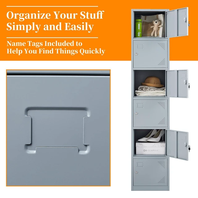 Alt view image 7 of 7 - Metal Locker with 6 Doors, 71" Lockers for Employees Steel Storage Locker, Lockable Locker Cabinet for School, Gym, Home Office and GarageGrey