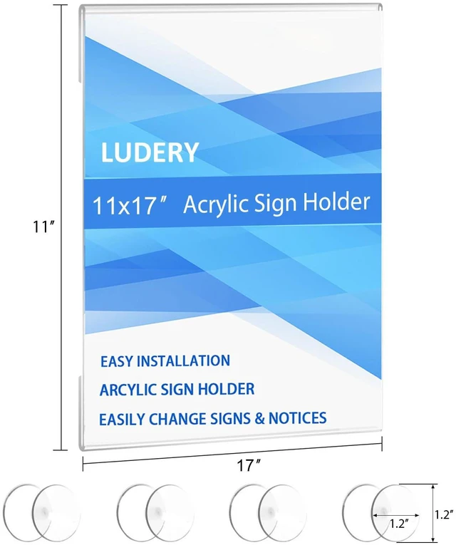 Alt view image 2 of 5 - Acrylic Window Sign Holder 11x17 with 4 Suction Cups,Clear Acrylic Frames Glass Window Wall Mount,Advertising Signage Sign Holder for Mall, Office, Home, Store, Restaurant (4 Pack)