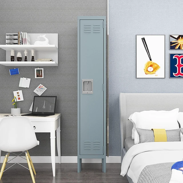 Alt view image 2 of 7 - Metal Locker for Home, Dressing Room, Gym, 65.98" Steel Storage Lockers for Employees, Lockable Locker Cabinet with 1 Door (Grey)