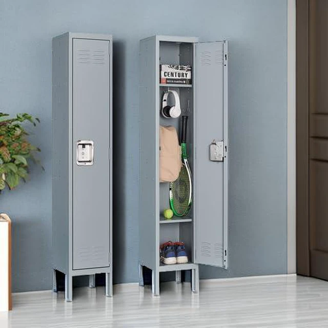 Alt view image 6 of 7 - Metal Locker for Home, Dressing Room, Gym, 65.98" Steel Storage Lockers for Employees, Lockable Locker Cabinet with 1 Door (Grey)