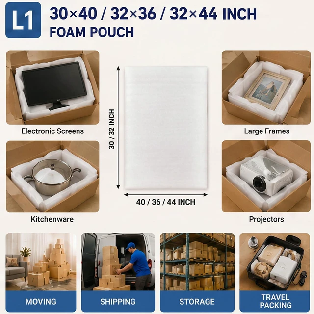 Alt view image 5 of 7 - 10 Pcs 30 x 40 Inch Foam Pouches, Extra Large Foam Pouches, Moving Supplies Packing Foam for Canvas Artwork, Mirrors, Furniture Parts, TV Screen, Large China, Fragile Item Packing Storage and Shipping