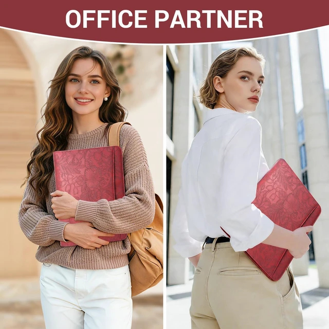 Alt view image 2 of 7 - Zippered 3 Ring Portfolio Binder, Padfolio Organizer for Women Embossed faux leather organizer fits Letter/A4 pads and 13.9 in tablet, with card slots and pen holders for work