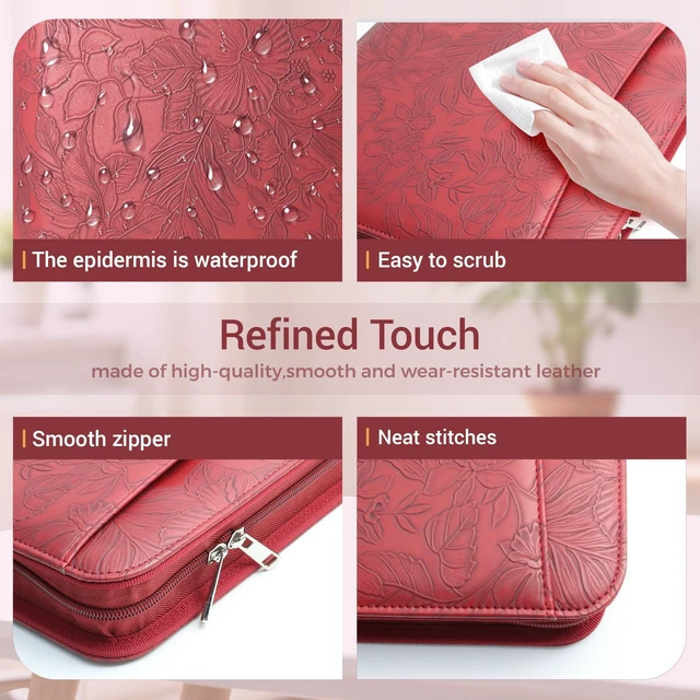 Alt view image 5 of 7 - Zippered 3 Ring Portfolio Binder, Padfolio Organizer for Women Embossed faux leather organizer fits Letter/A4 pads and 13.9 in tablet, with card slots and pen holders for work