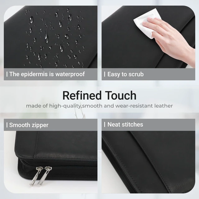 Alt view image 6 of 7 - Zippered 3 Ring Portfolio Binder, Padfolio Organizer for Men Women Faux leather folder fits Letter/A4 pads and 13.9 in tablet, with card slots, 4 pen loops and phone pocket