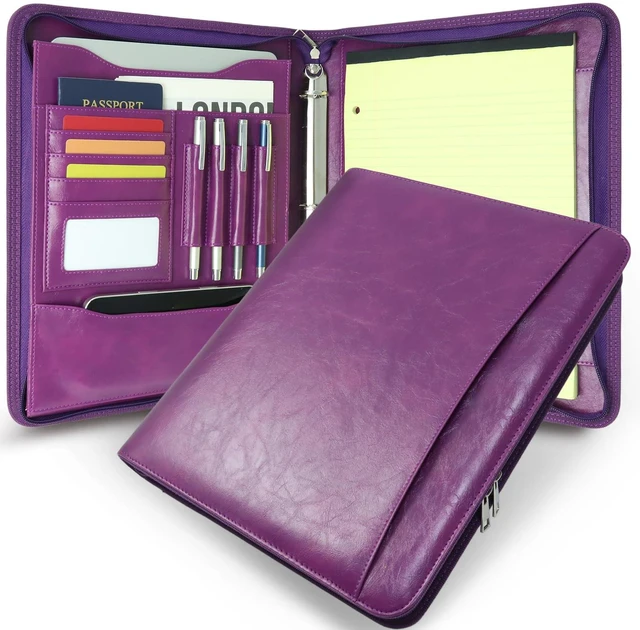 Main image of Zippered 3 Ring Portfolio Binder, Padfolio Organizer for Women Faux leather folder fits Letter/A4 pads and 13.9 in tablet, with card slots, 4 pen loops and phone pocket