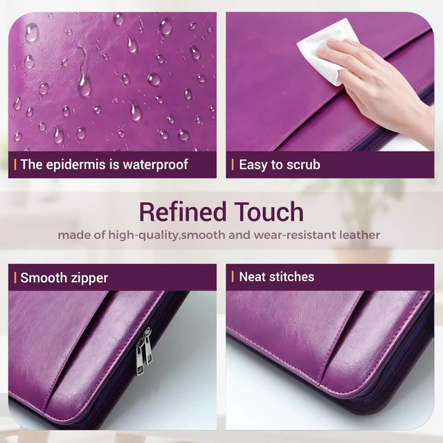 Alt view image 6 of 7 - Zippered 3 Ring Portfolio Binder, Padfolio Organizer for Women Faux leather folder fits Letter/A4 pads and 13.9 in tablet, with card slots, 4 pen loops and phone pocket