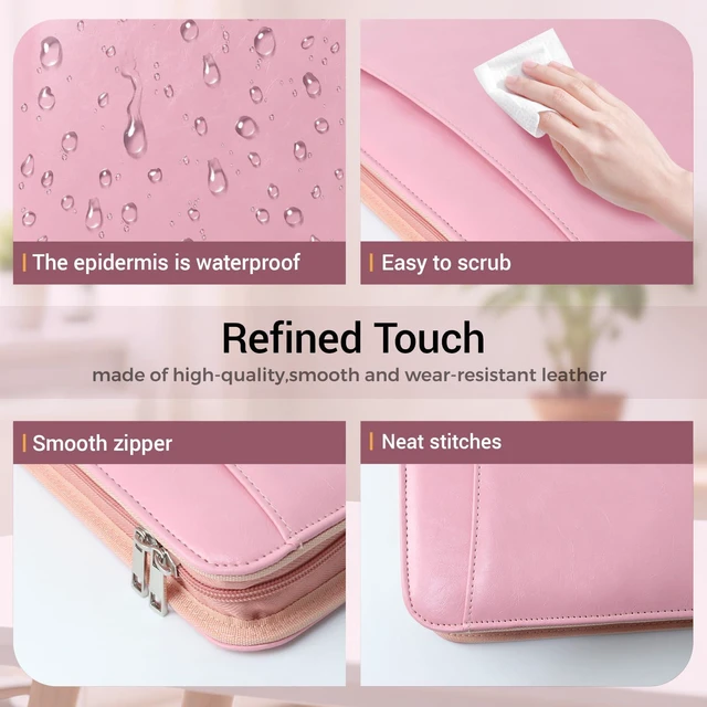 Alt view image 6 of 7 - Zippered 3 Ring Portfolio Binder, Padfolio Organizer for Women Faux leather folder fits Letter/A4 pads and 13.9 in tablet, with card slots, 4 pen loops and phone pocket