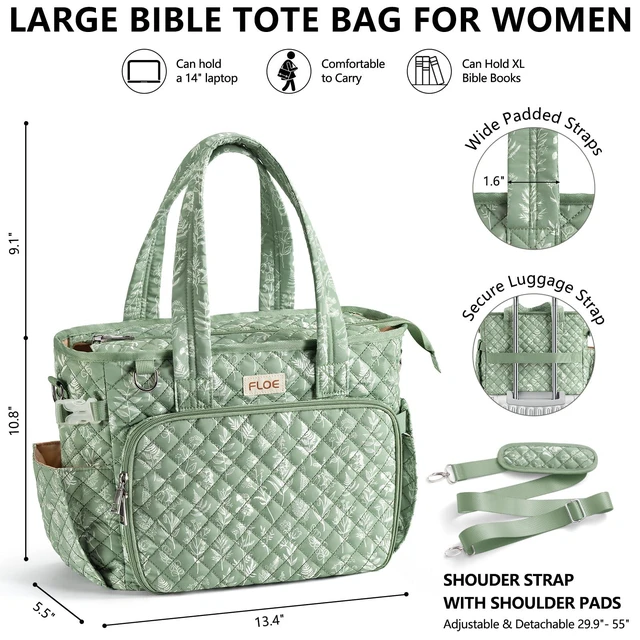 Alt view image 2 of 7 - Large Bible Tote Bag for Women Bible Cover Case, Quilted Church Tote Bags Bible Study Supplies Journaling Kit Puffer Bible Carry Case w/Strap Accessories Pen Tabs, Christmas Christian Gifts for Women