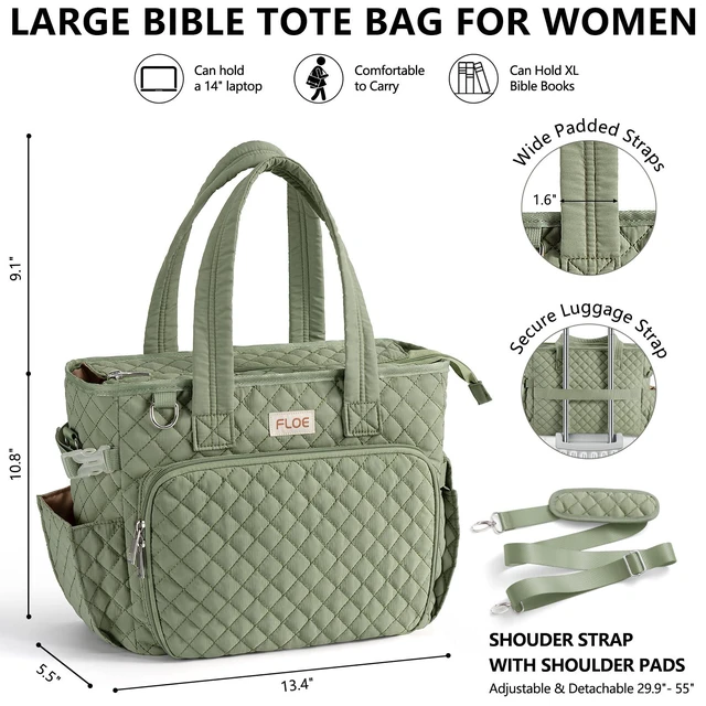 Alt view image 2 of 7 - Large Bible Tote Bag for Women Bible Cover Case, Quilted Church Tote Bags Bible Study Supplies Journaling Kit Puffer Bible Carry Case w/Strap Accessories Pen Tabs, Christmas Christian Gifts for Women