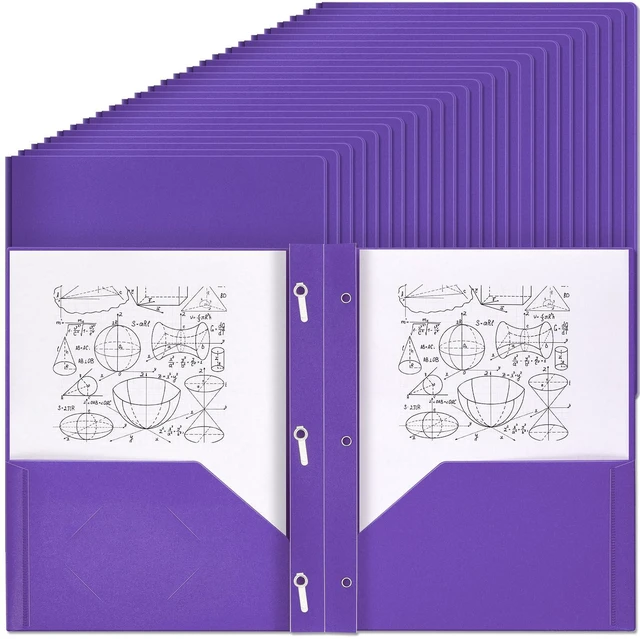 Main image of 150 Pack Plastic Folders with Prongs Heavy Duty Plastic 2 Pocket Folder with 3 Prongs, Business Card Slot for Back to School Office Home 11.6 x 9.5 Inch (Purple)