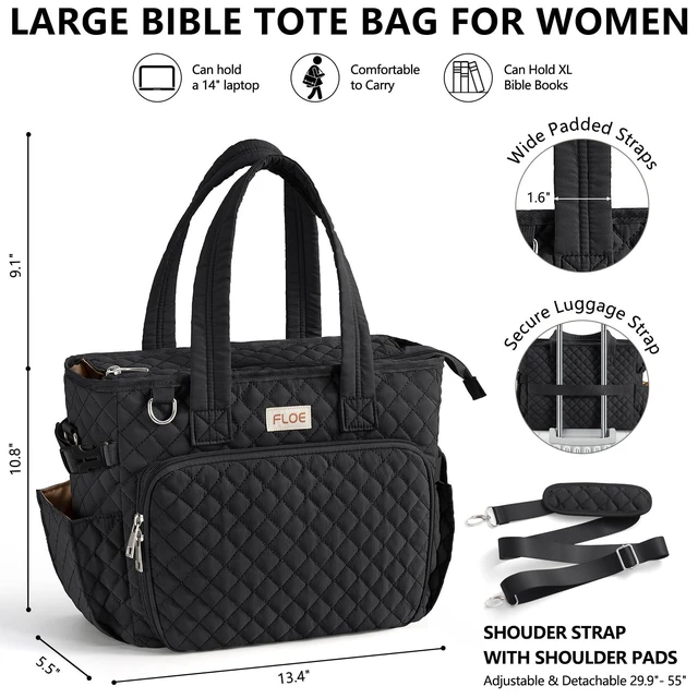 Alt view image 2 of 7 - Large Bible Tote Bag for Women Bible Cover Case, Quilted Church Tote Bags Bible Study Supplies Journaling Kit Puffer Bible Carry Case w/Strap Accessories Pen Tabs, Christmas Christian Gifts for Women