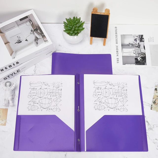 Alt view image 4 of 6 - 150 Pack Plastic Folders with Prongs Heavy Duty Plastic 2 Pocket Folder with 3 Prongs, Business Card Slot for Back to School Office Home 11.6 x 9.5 Inch (Purple)