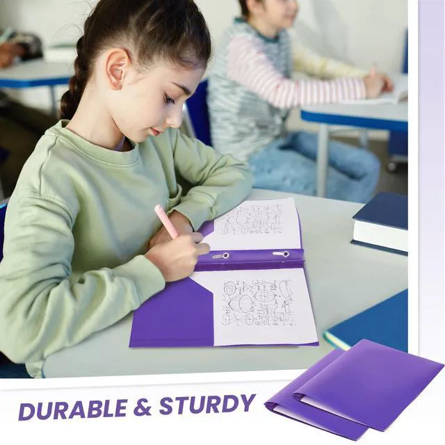 Alt view image 5 of 6 - 150 Pack Plastic Folders with Prongs Heavy Duty Plastic 2 Pocket Folder with 3 Prongs, Business Card Slot for Back to School Office Home 11.6 x 9.5 Inch (Purple)