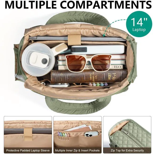 Alt view image 4 of 7 - Large Bible Tote Bag for Women Bible Cover Case, Quilted Church Tote Bags Bible Study Supplies Journaling Kit Puffer Bible Carry Case w/Strap Accessories Pen Tabs, Christmas Christian Gifts for Women
