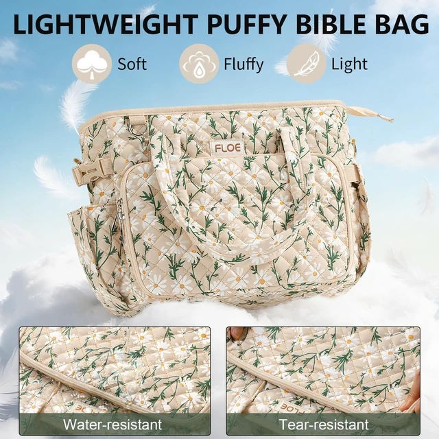 Alt view image 5 of 7 - Large Bible Tote Bag for Women Bible Cover Case, Quilted Church Tote Bags Bible Study Supplies Journaling Kit Puffer Bible Carry Case w/Strap Accessories Pen Tabs, Christmas Christian Gifts for Women