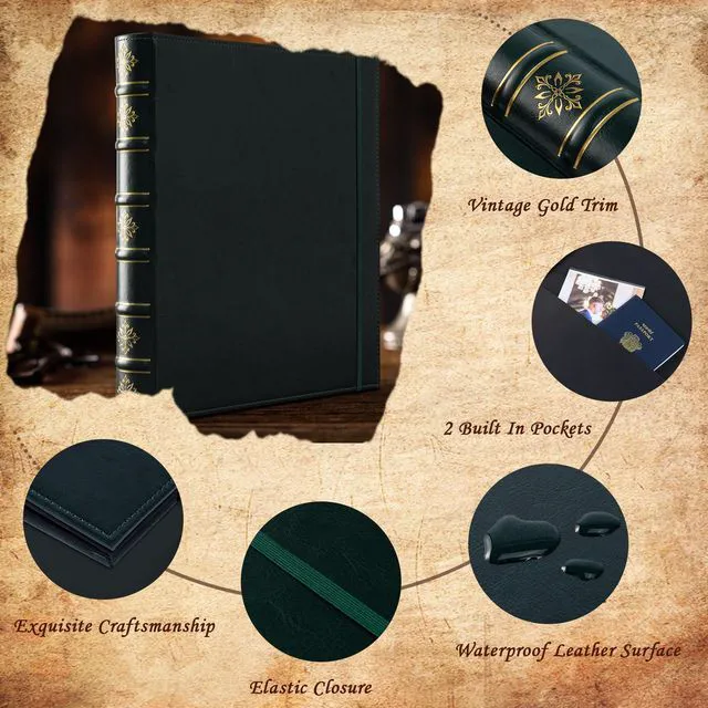 Alt view image 4 of 6 - Vintage Leather 3 Ring Binder 1 Inch, Hardback D Ring Binder with Pockets and 5 Tab Dividers, Book Style Document Organizer Fits Letter Size Paper for Home and Office Green