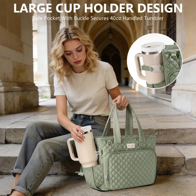 Alt view image 6 of 7 - Large Bible Tote Bag for Women Bible Cover Case, Quilted Church Tote Bags Bible Study Supplies Journaling Kit Puffer Bible Carry Case w/Strap Accessories Pen Tabs, Christmas Christian Gifts for Women