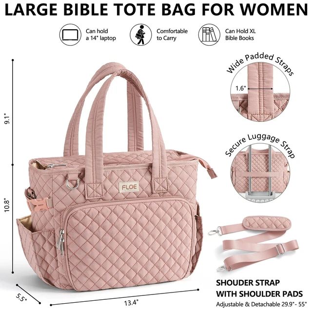 Alt view image 2 of 7 - Large Bible Tote Bag for Women Bible Cover Case, Quilted Church Tote Bags Bible Study Supplies Journaling Kit Puffer Bible Carry Case w/Strap Accessories Pen Tabs, Christmas Christian Gifts for Women