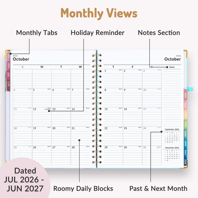 Alt view image 3 of 7 - Planner 2026-2027, July 2026 - June 2027,8.5x11" Calendar Planner Weekly and Monthly, Hardcover Planning book with Monthly Tabs, Cute Journal Organizer Notebook for Office School, A4 Size