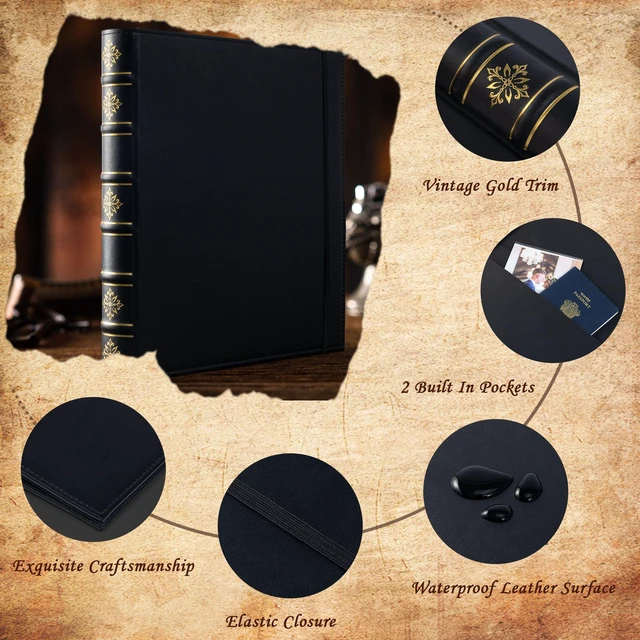 Alt view image 4 of 6 - Vintage Leather 3 Ring Binder 1 Inch, Hardback D Ring Binder with Pockets and 5 Tab Dividers, Book Style Document Organizer Fits Letter Size Paper for Home and Office Black