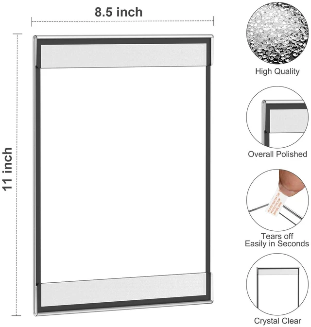 Alt view image 3 of 7 - 8 Pack 8.5 x 11 Acrylic Sign Holder Wall Mount, Black Acrylic Picture Frame for Photo Menu Flyer Display, Wedding Party Home Hotel Store(with Adhesive Tape)